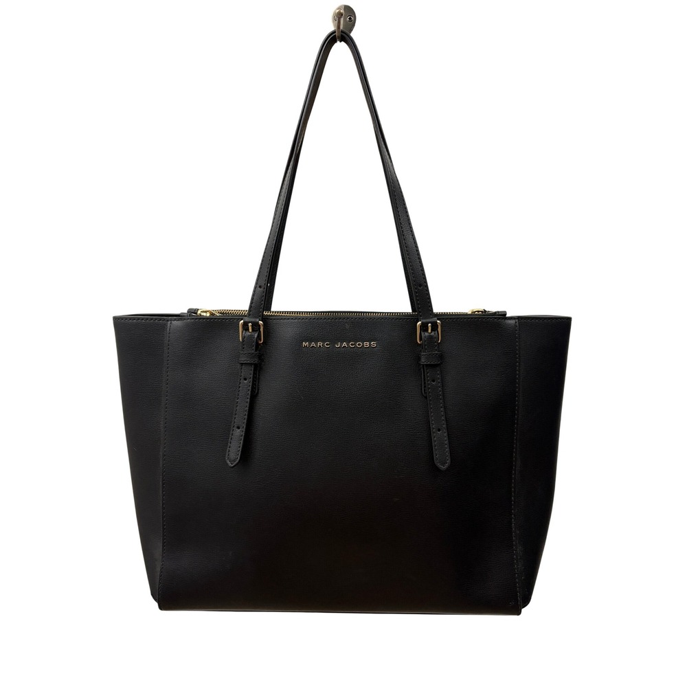 Marc Jacobs Black Commuter Leather Tote Triple Compartment Bag Gold Hardware